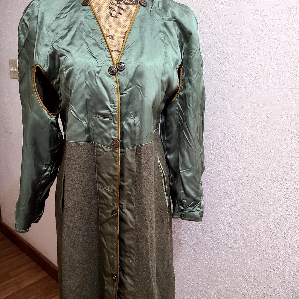 Vtg US Military Overcoat/Trench Coat Double Breasted Size Short S Olive Green - Picture 8 of 14